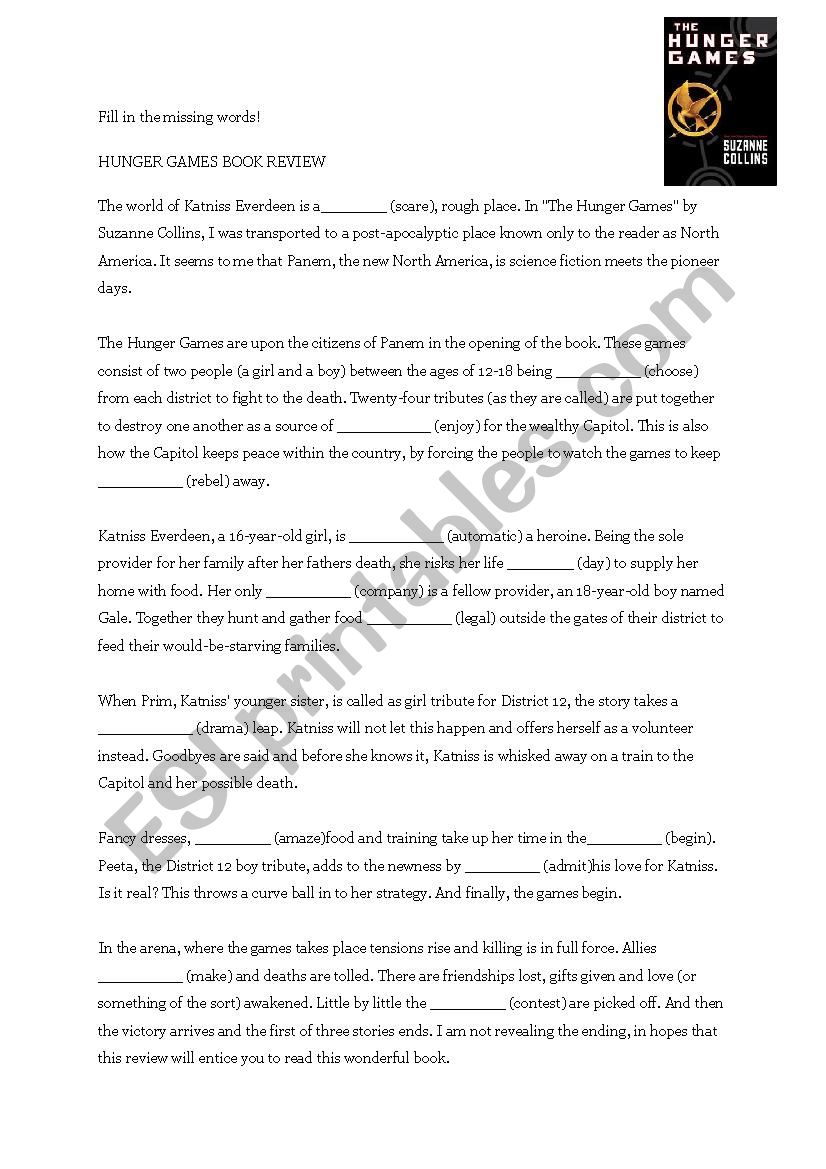 Hunger Games book review worksheet