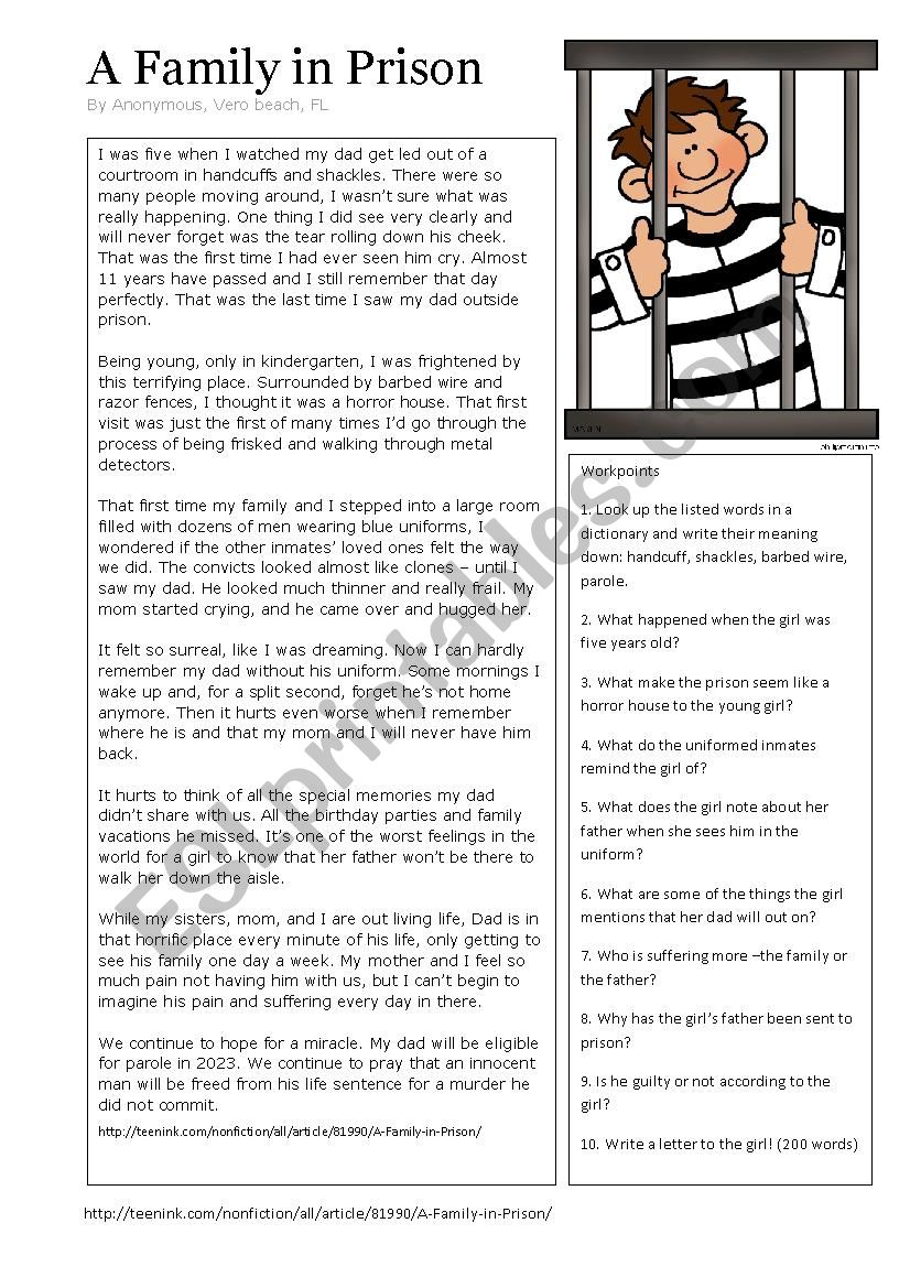 A Family in Prison worksheet