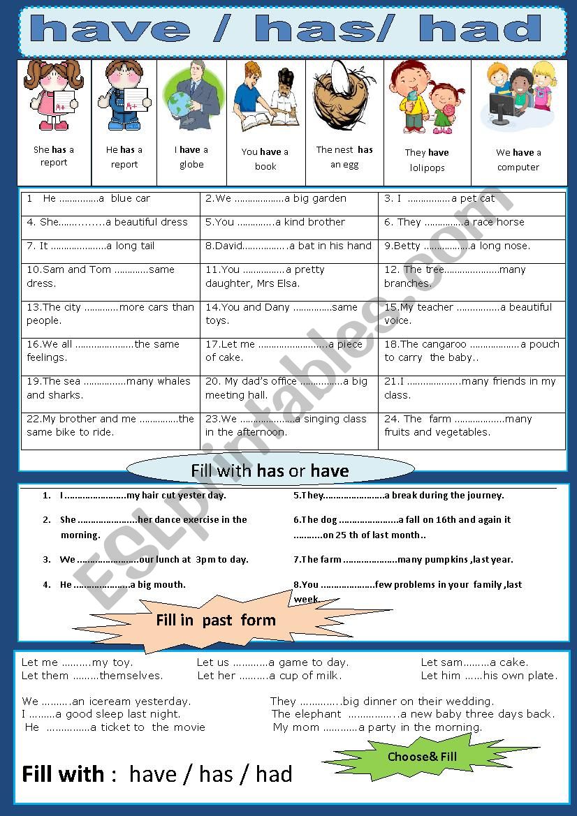 Use Of Has And Have With Pronoun Worksheet