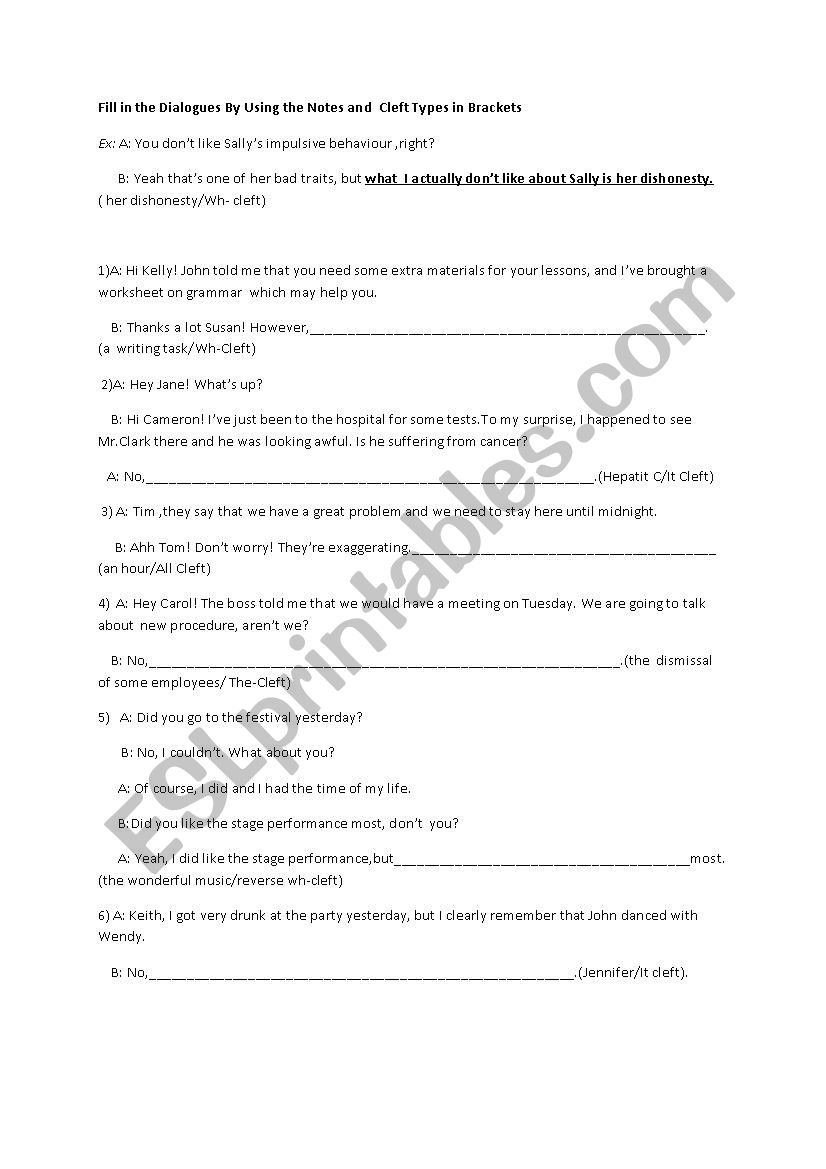 Cleft Exercises worksheet