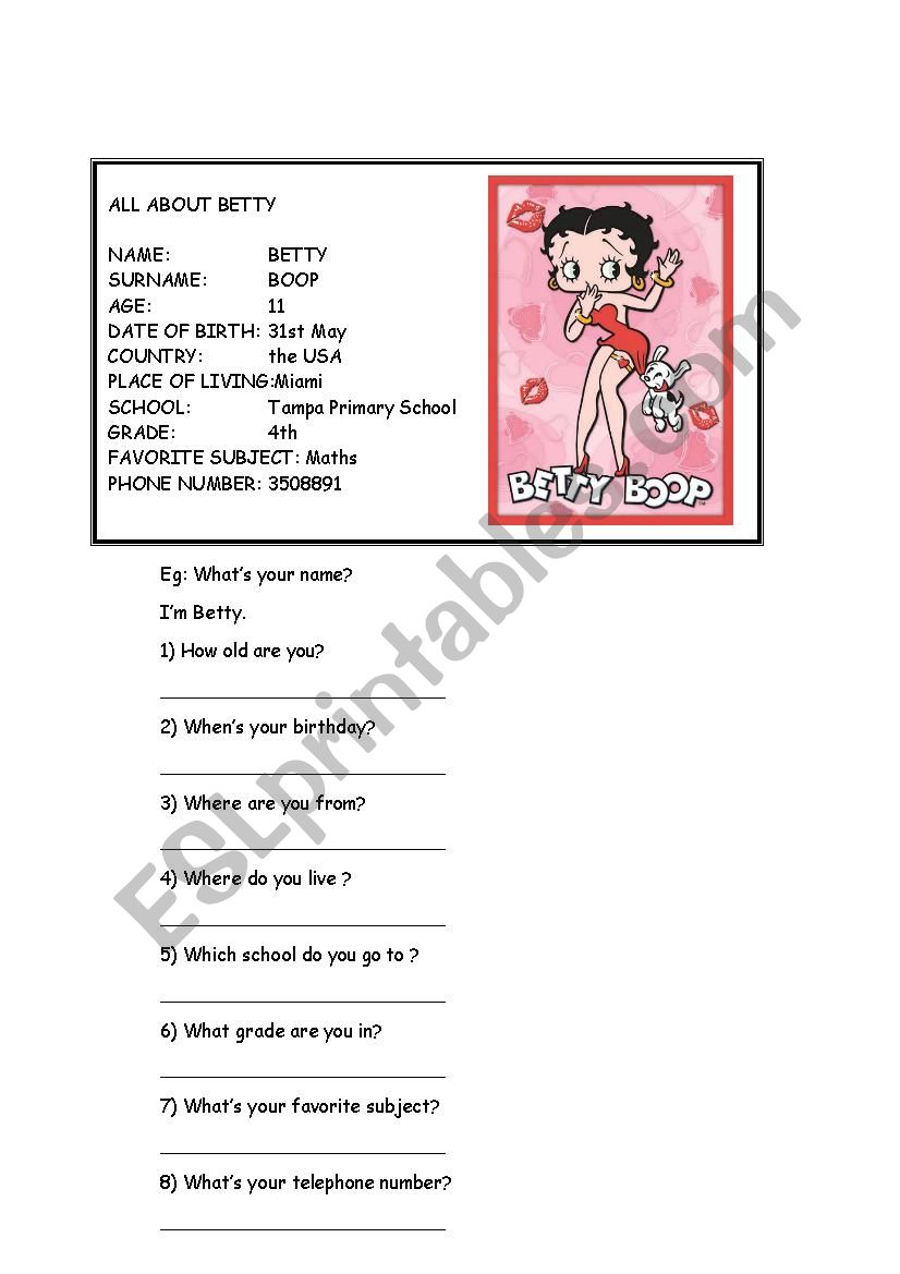 identity card worksheet