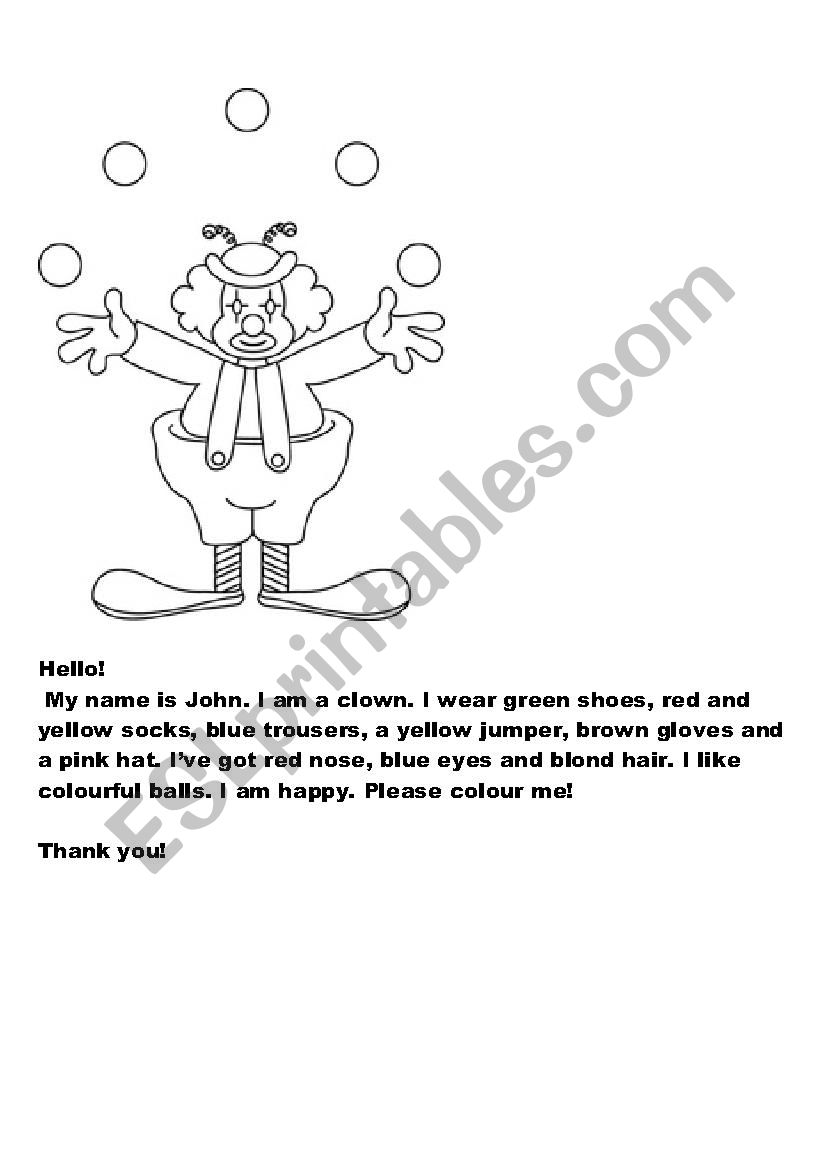 A Clown worksheet