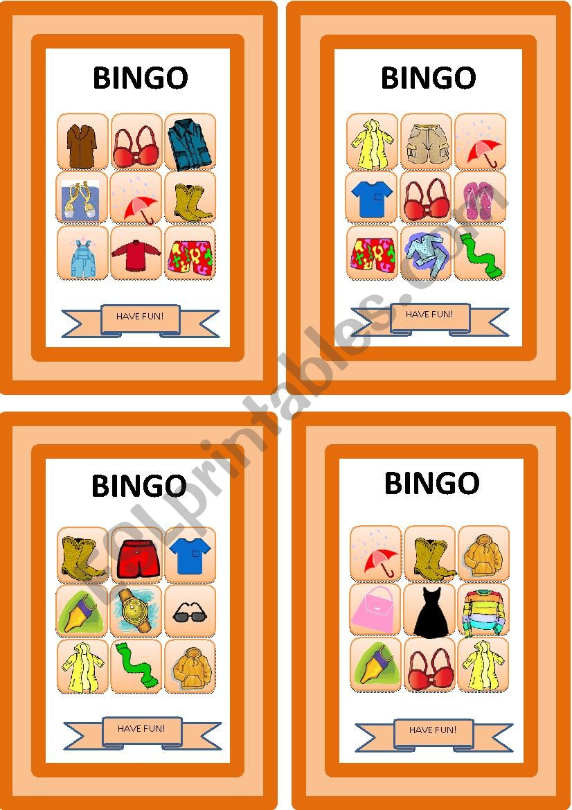 Clothes and accessories_Bingo Cards - Set 4