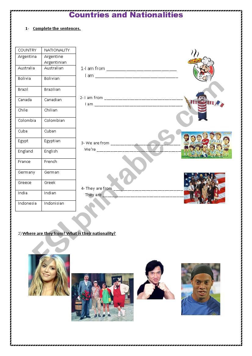 countries and nationalities worksheet