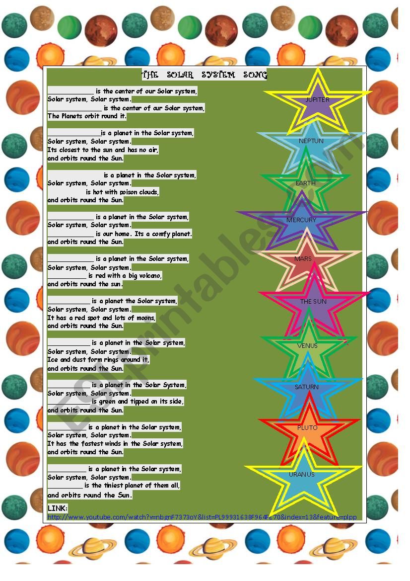 SOLAR SYSTEM SONG worksheet