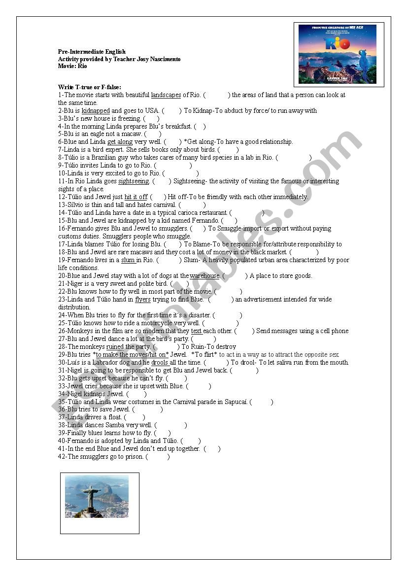 Rio Movie worksheet