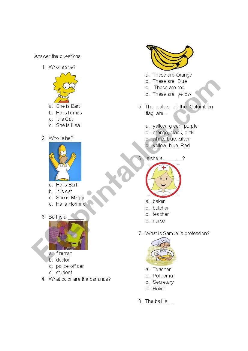 TEST FOR FIRST GRADE worksheet