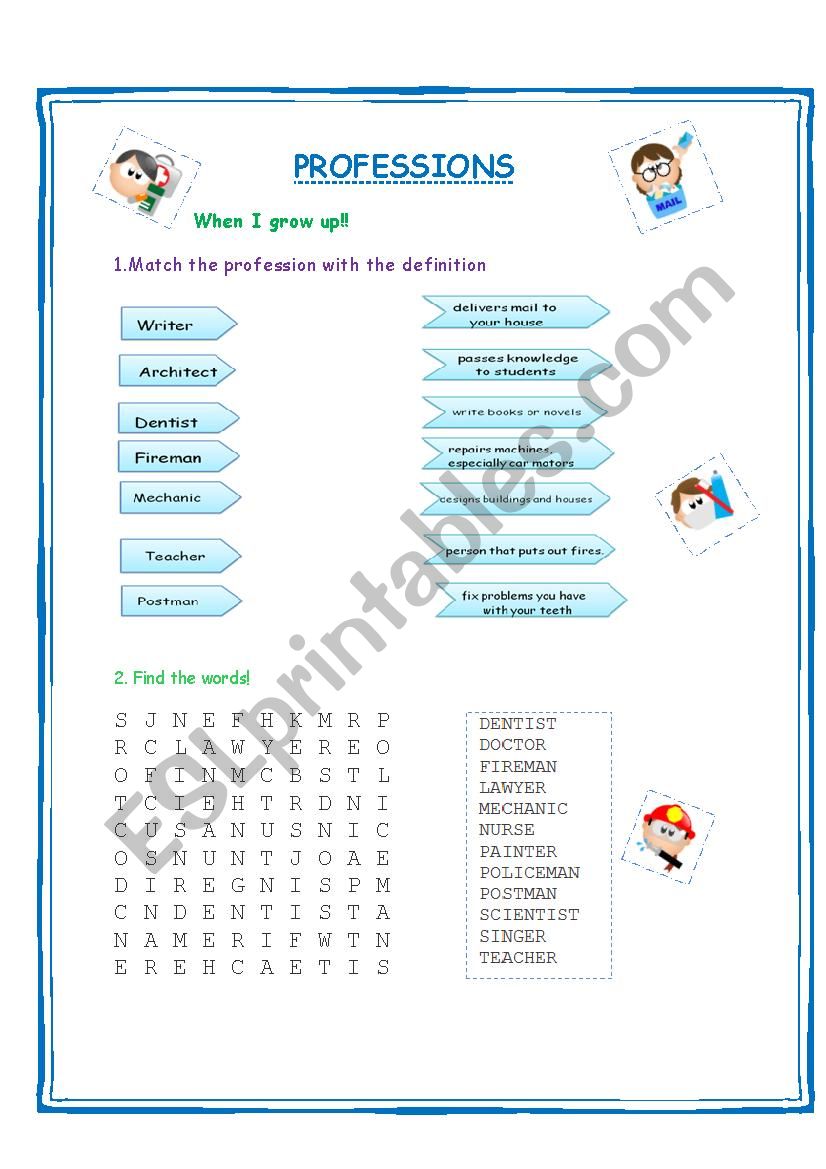 Professions worksheet