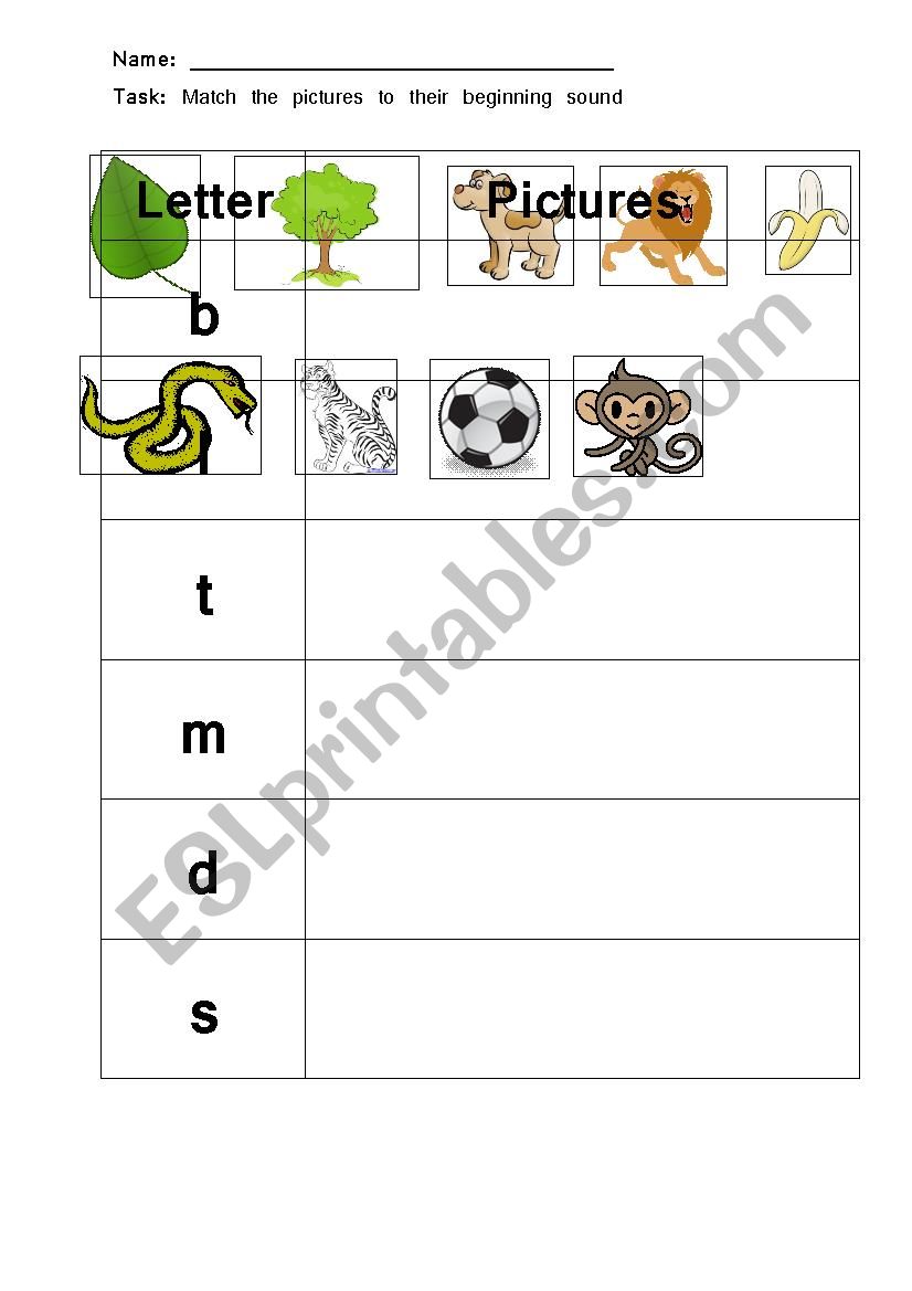 Picture Letter Match worksheet