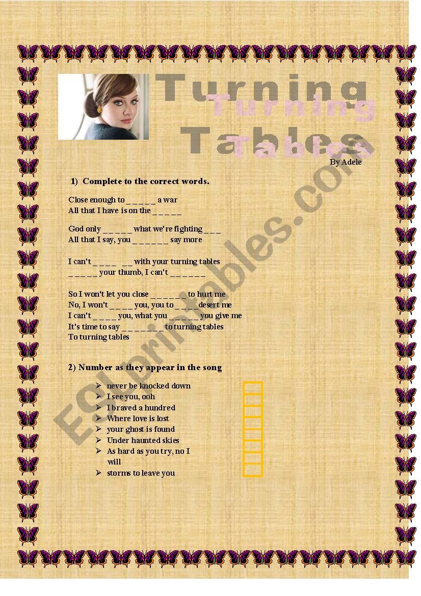 Turning Tables by ADELE listening comprehension activity!