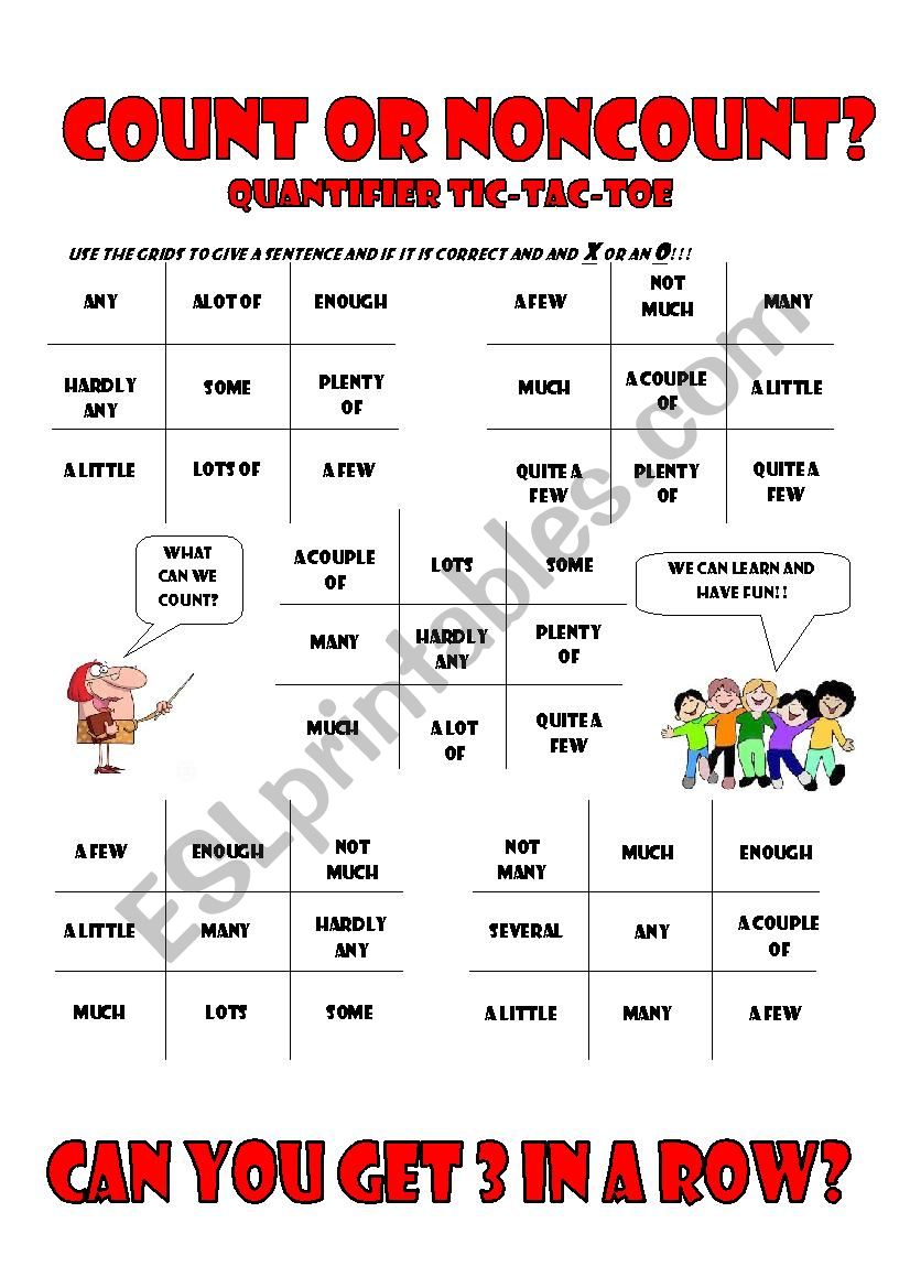 Quantifier Tic - Tac - Toe worksheet