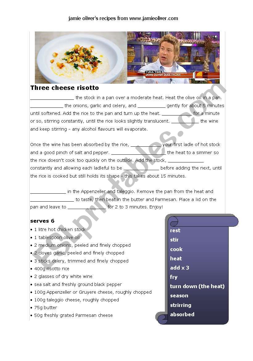Jamie Olivers recipe worksheet