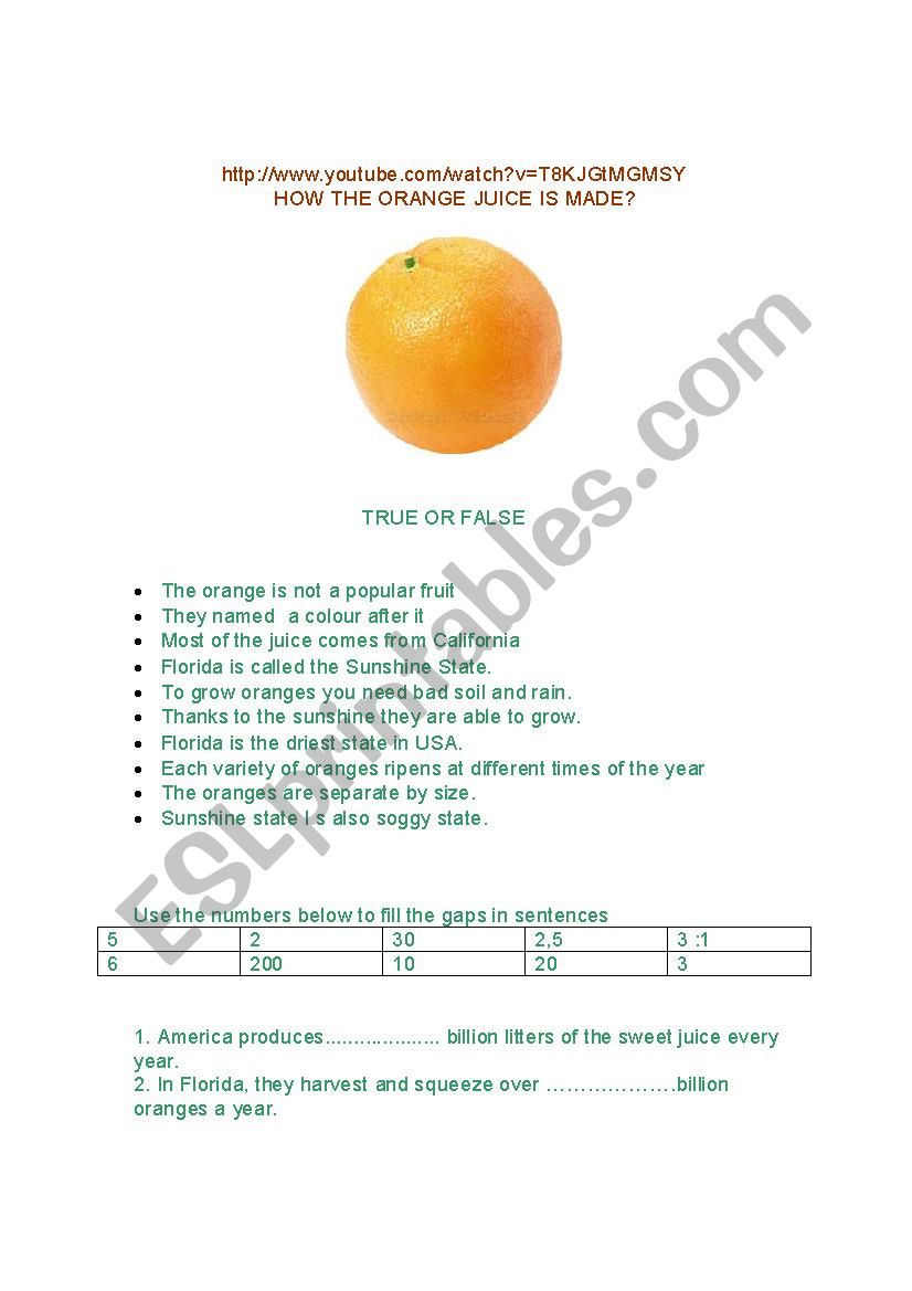 How the orange juice is made  worksheet