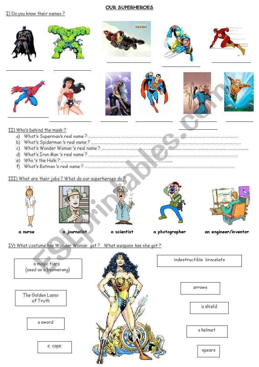 OUR SUPERHEROES worksheet