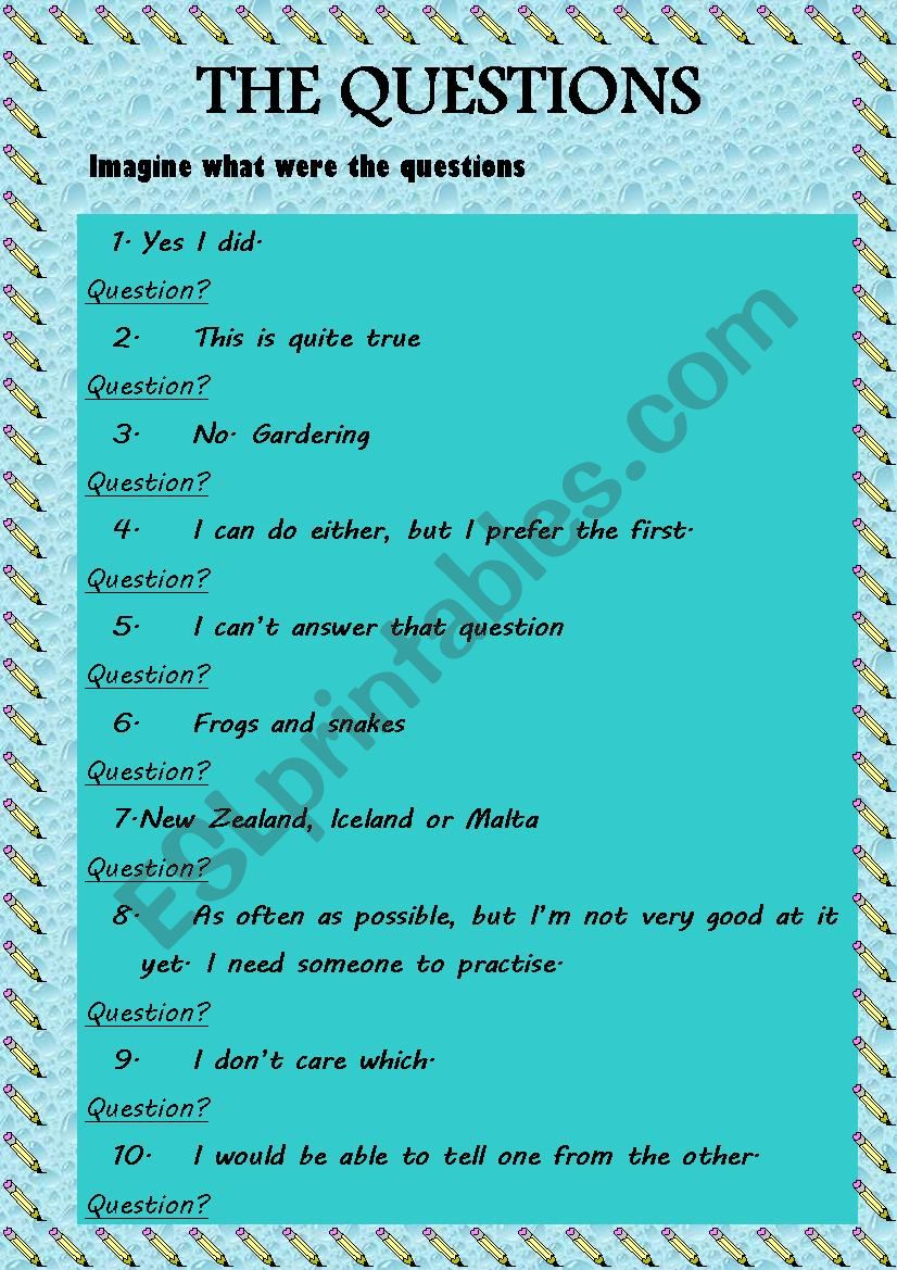The questions worksheet