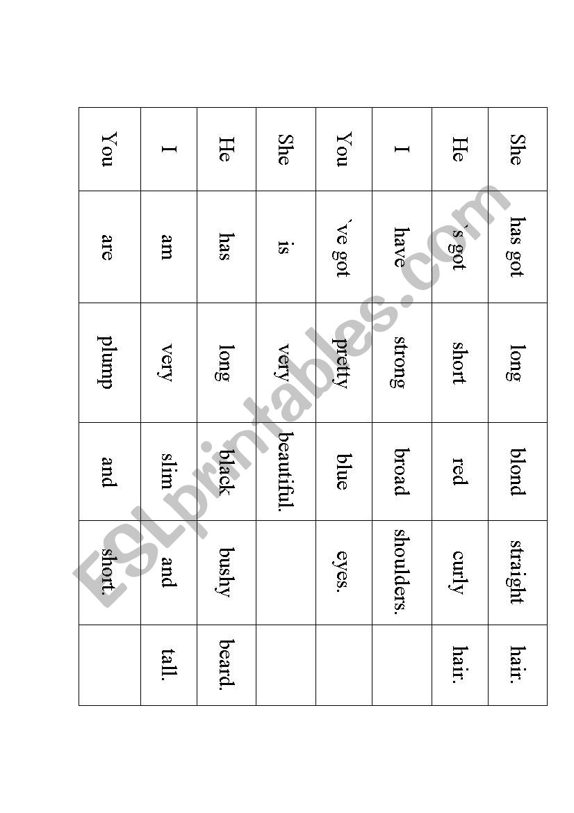 Appearance description worksheet