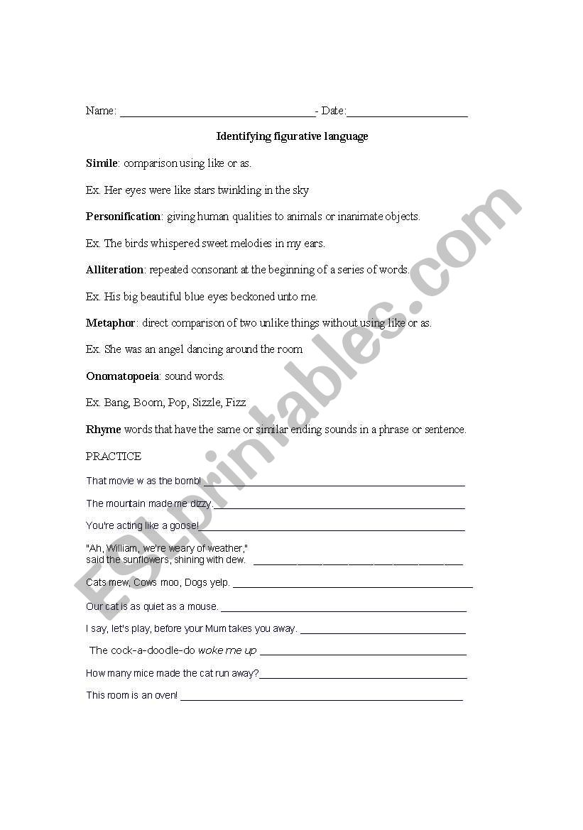 Figures of Speech worksheet