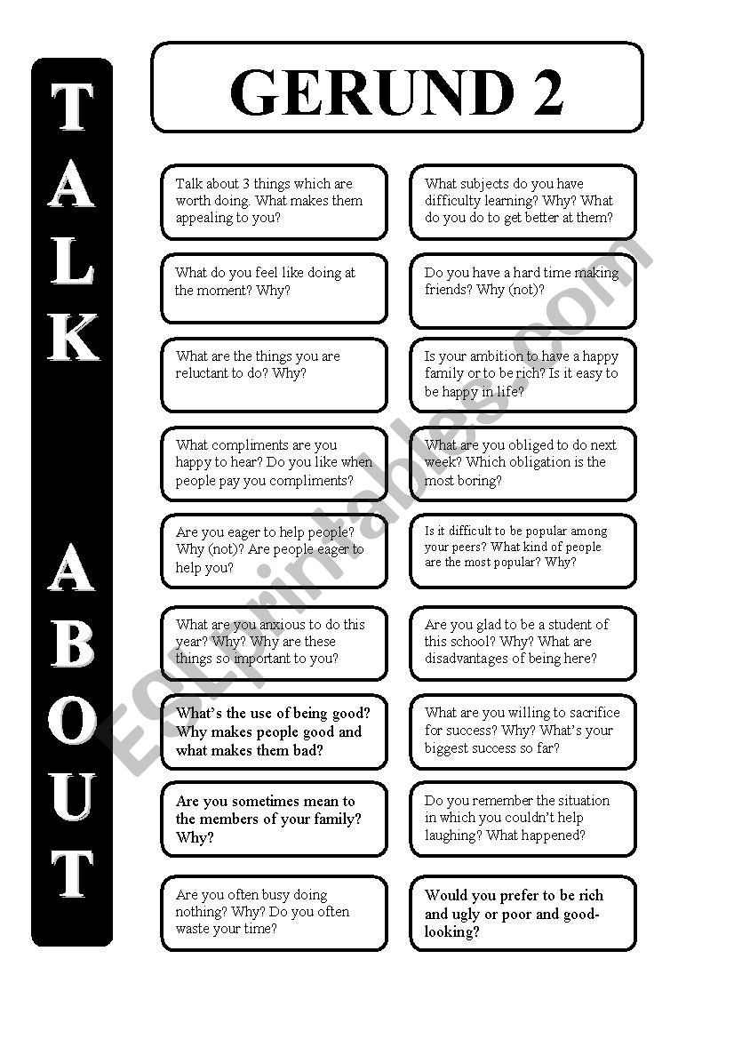 Gerund - infinitive 2 - conversation cards (editable)