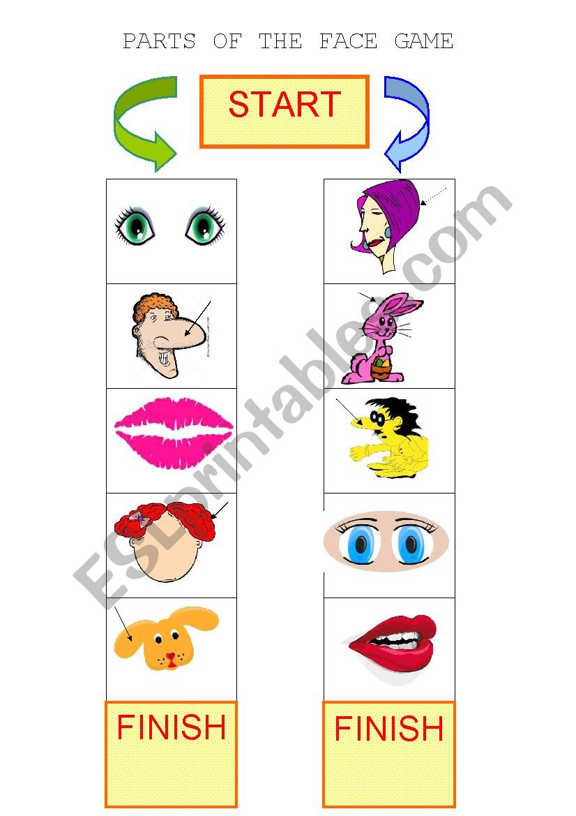 PARTS OF FACE GAME worksheet