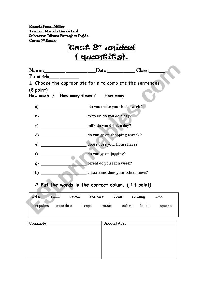 English test worksheet