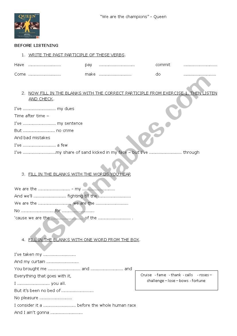 We are the champions worksheet