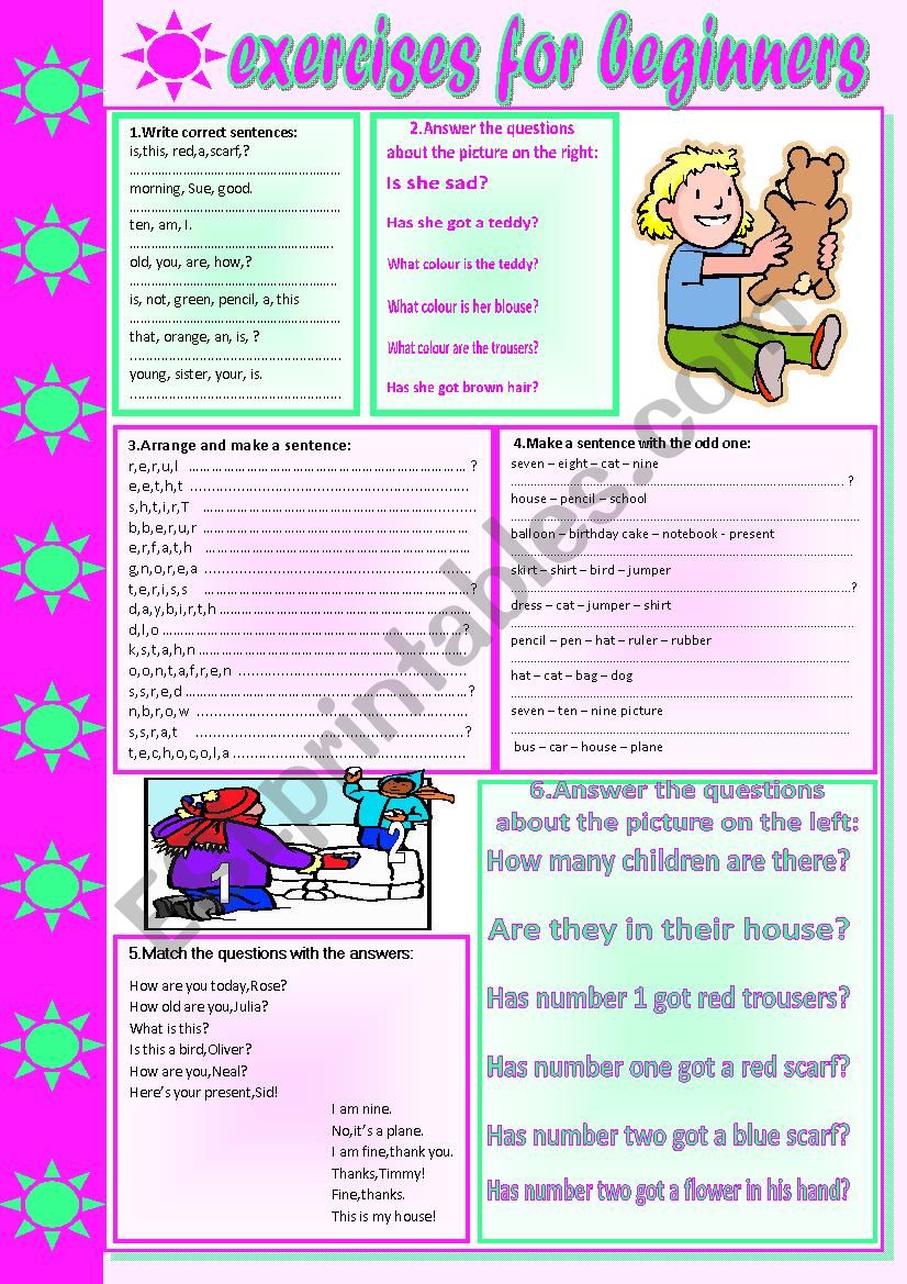 exercises for beginners worksheet