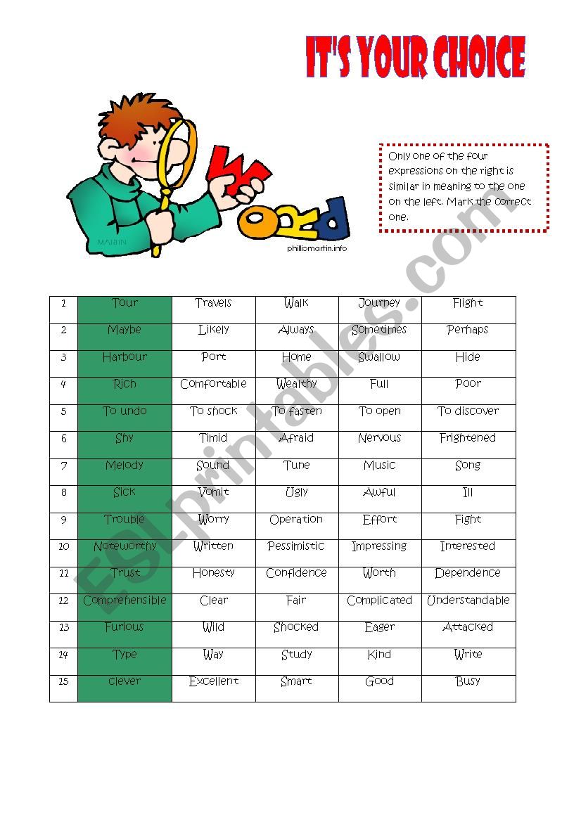 Its your choice worksheet