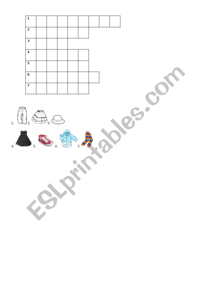 crossword - clothes worksheet
