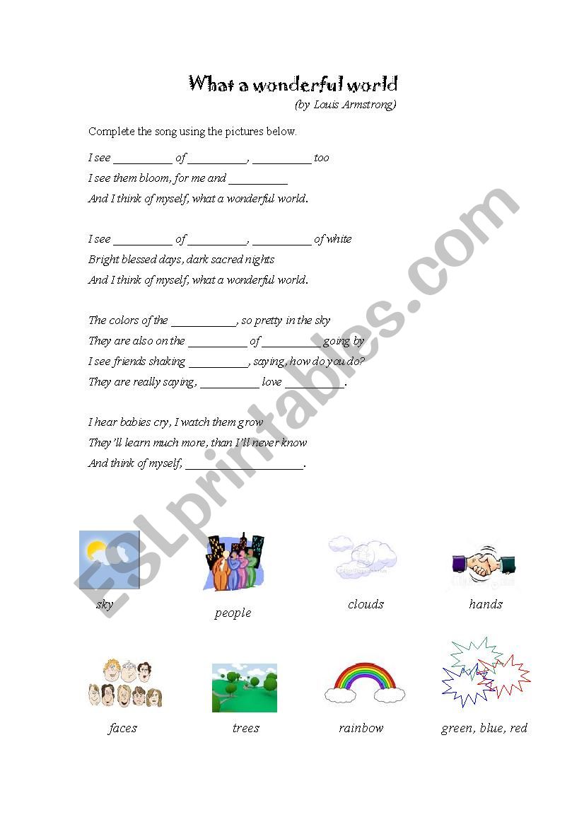 What a Wonderful Worl Song  worksheet