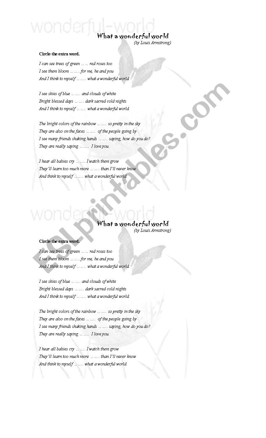 What a Wonderful World Song worksheet