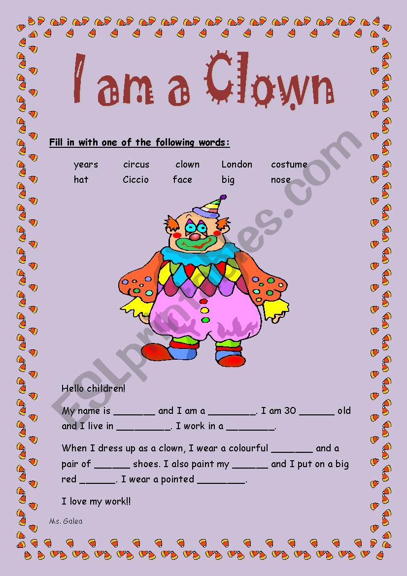 i-am-a-clown-esl-worksheet-by-littlemissgold