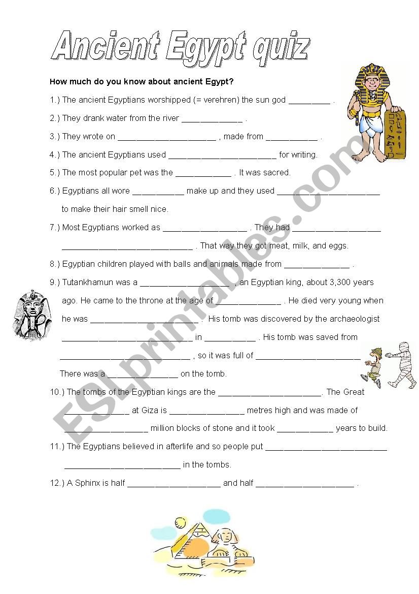 Ancient Egypt Quiz Esl Worksheet By Teacherdarling