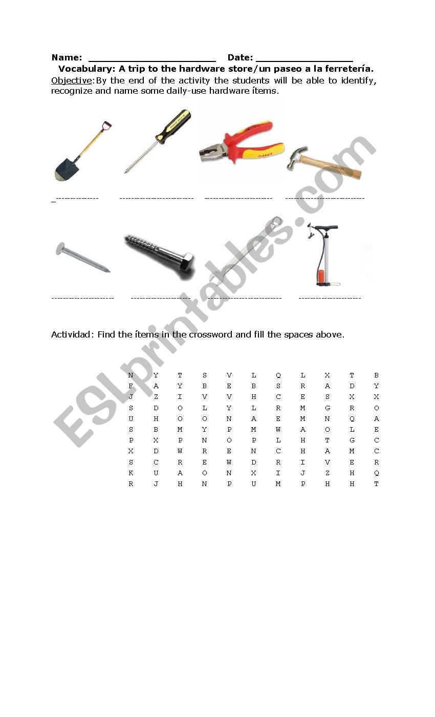 Hardware Store worksheet