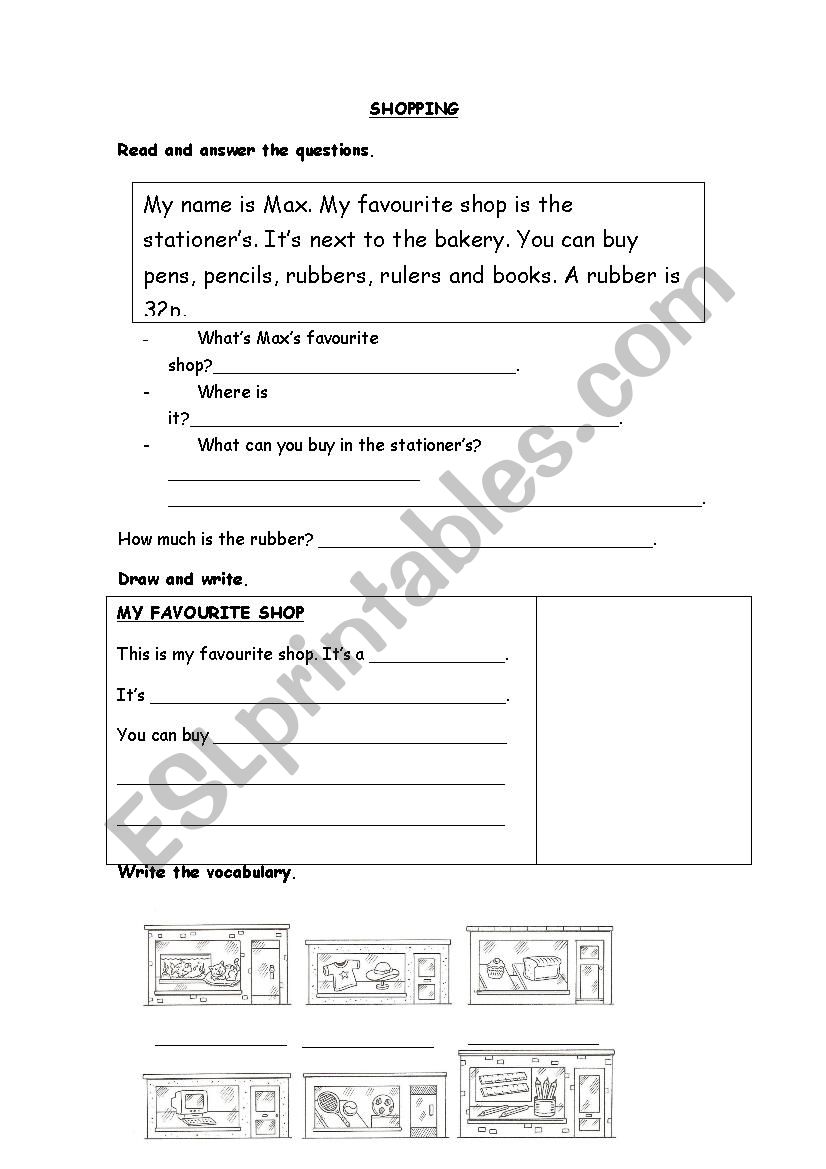 Shopping Worksheet worksheet