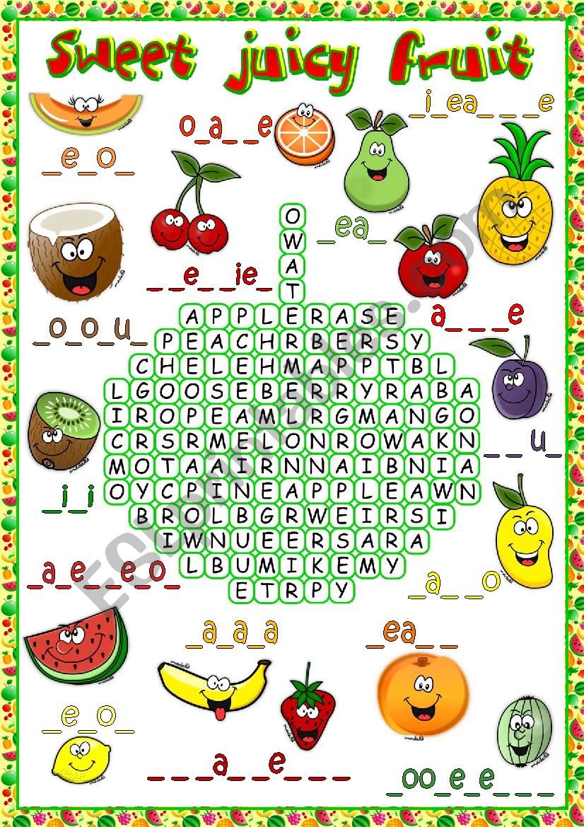 Sweet juicy fruit - wordsearch