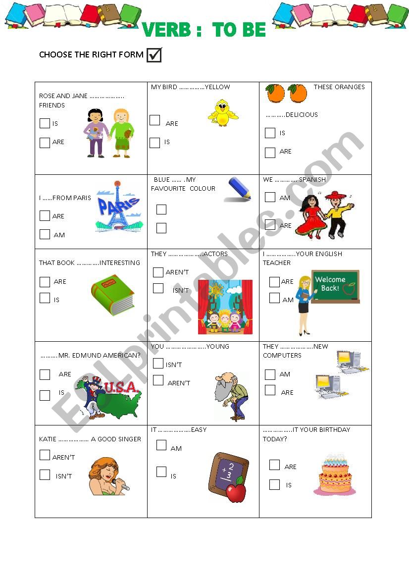 verb to be worksheet