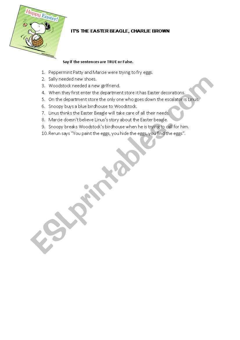 Easter Beagle film activity worksheet