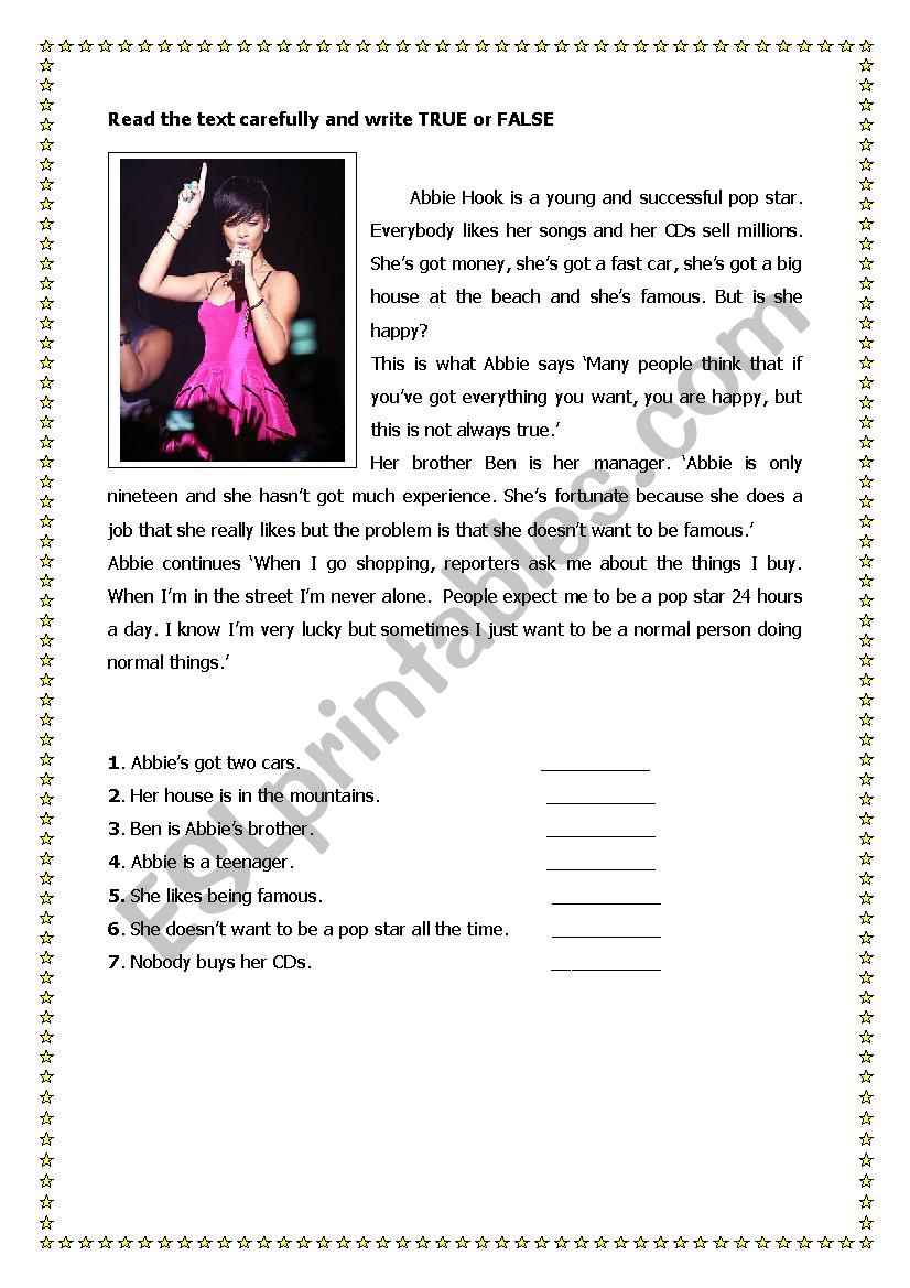 Singers Life worksheet