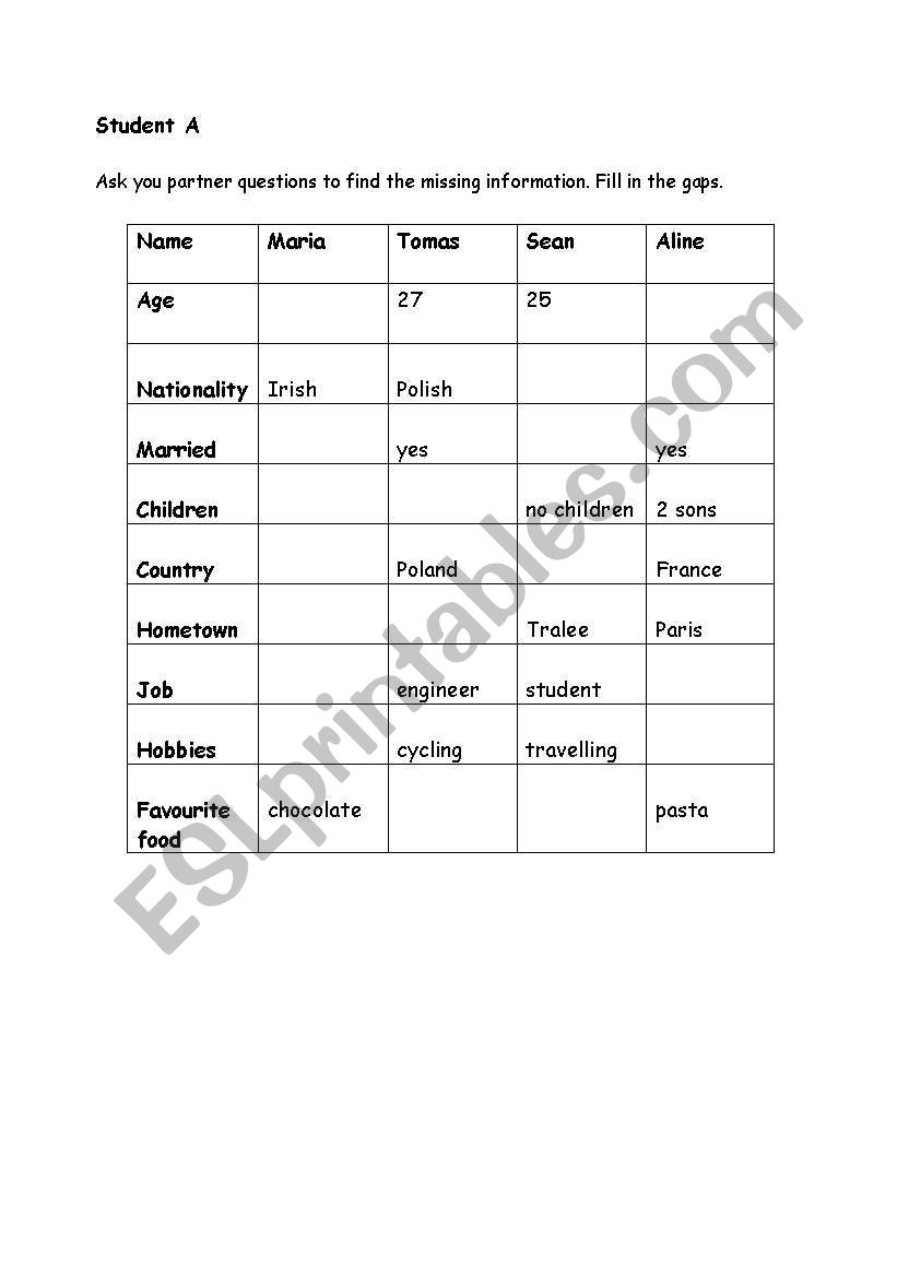 Gap fill questions worksheet