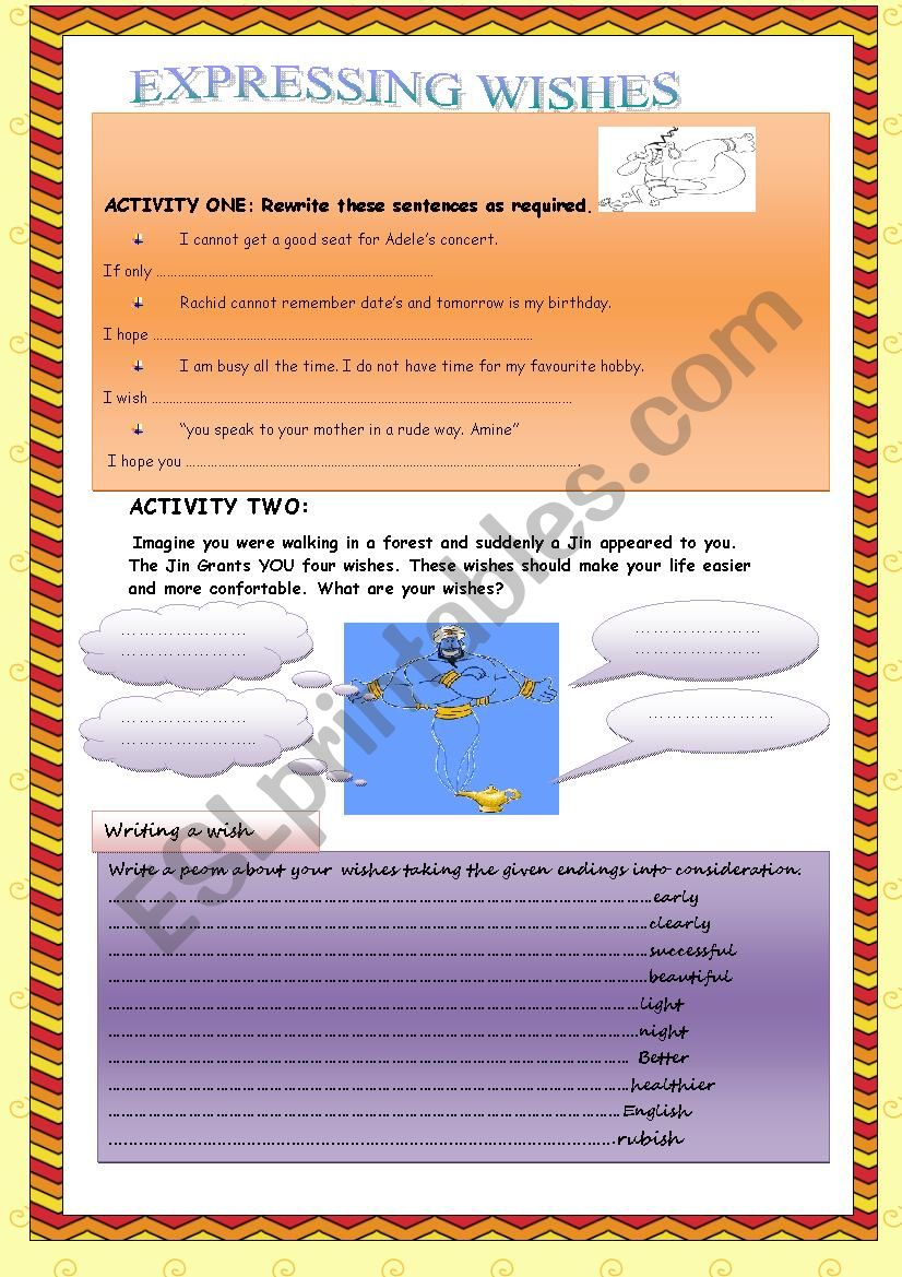 expressing wishes worksheet