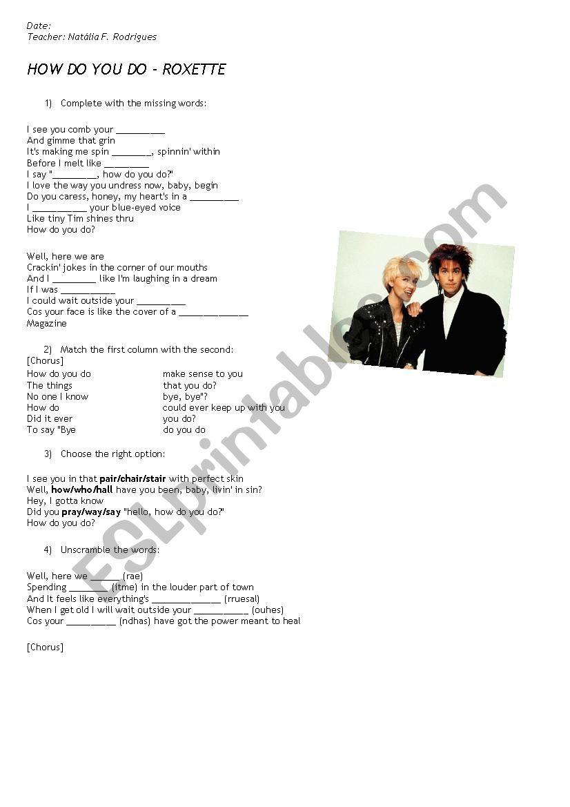 Roxette - How do you do worksheet