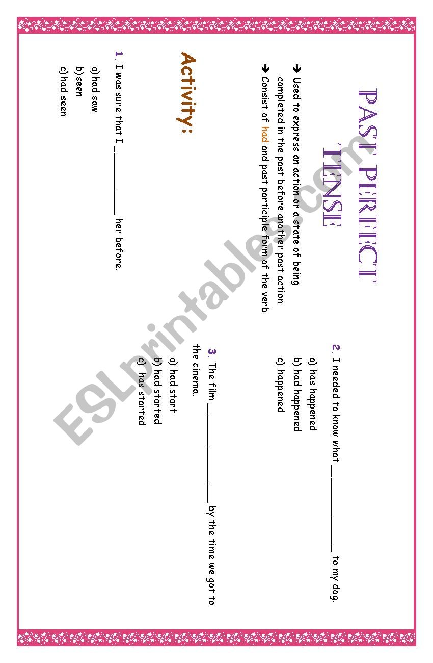 past perfect tense worksheet