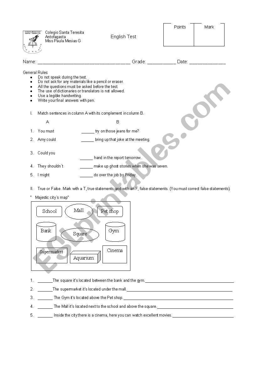 modals test worksheet