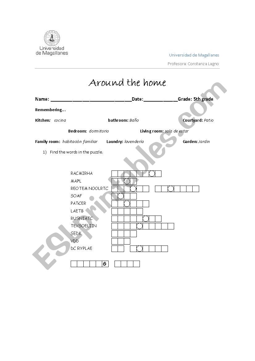 Around the home worksheet