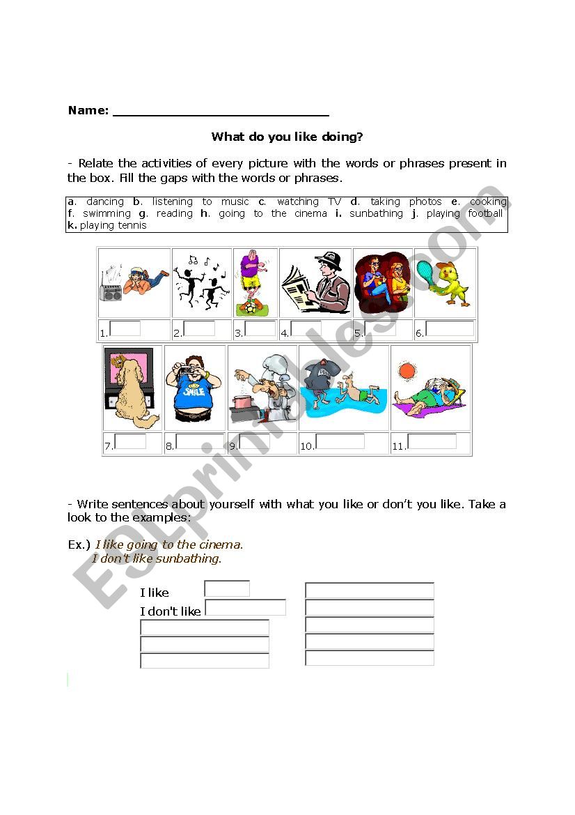 what do you like doing worksheet