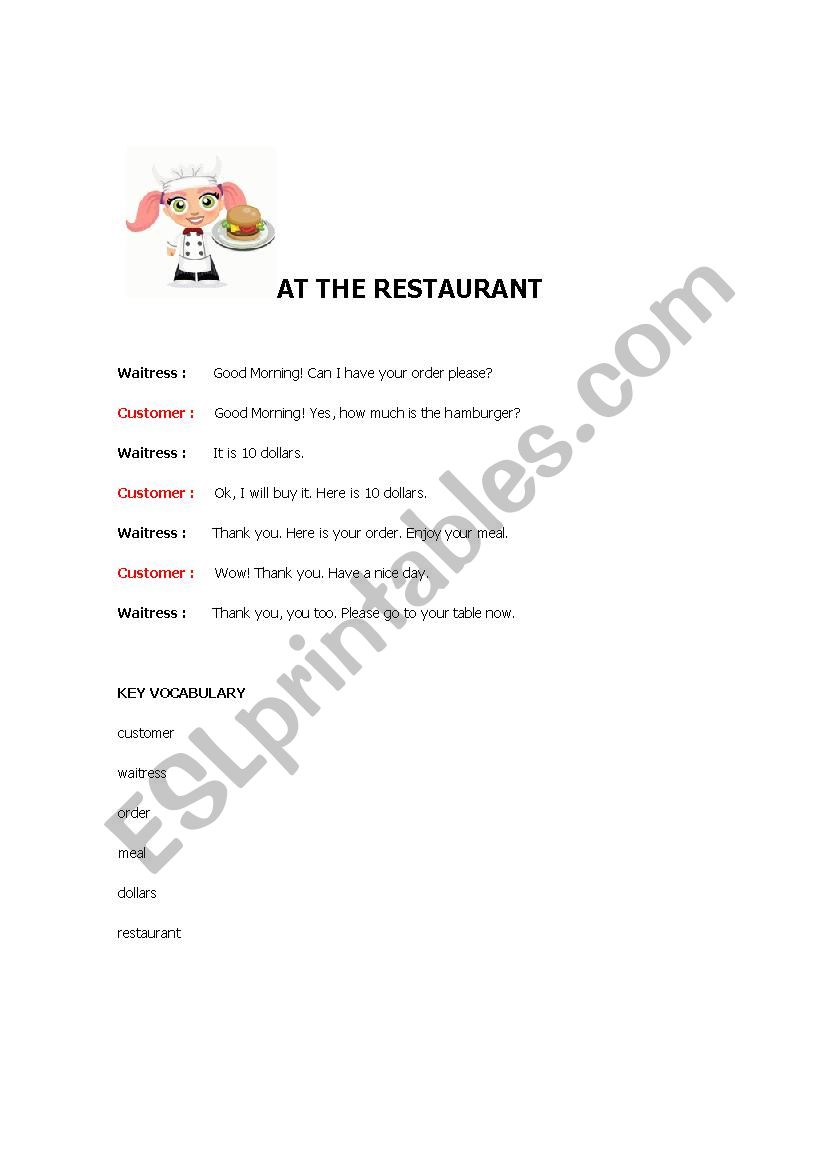 Restaurant Roleplay worksheet
