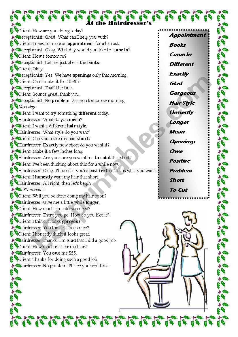 beauty salon worksheet