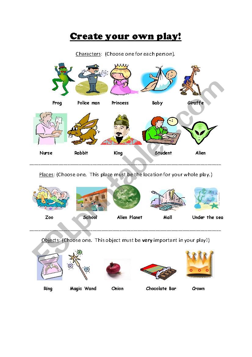 Create Your Own Play worksheet