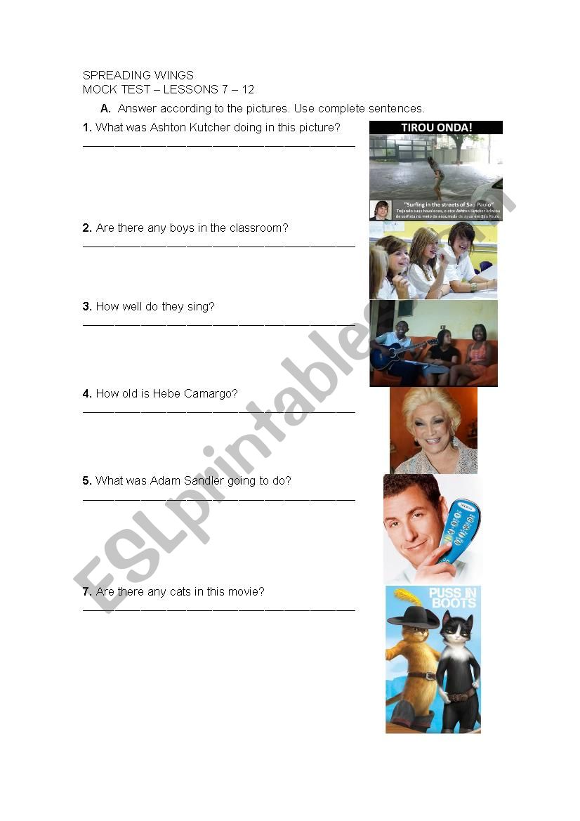 A2 Test worksheet