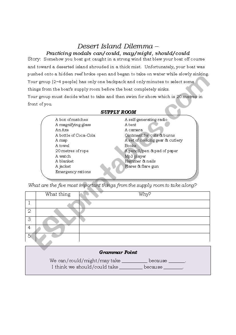 Island Dilemma worksheet